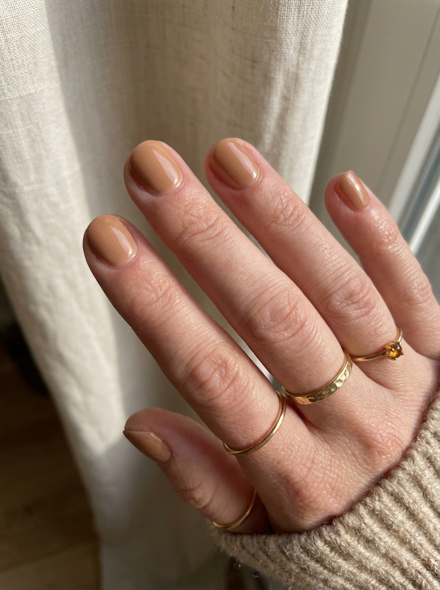 Caramel Short Nails als Simple Fall Nails Inspiration 2026